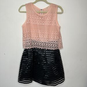 NWT Azaka Paris Sleeveless Pink Crochet Top & Black Stripe Dress Mini S / M